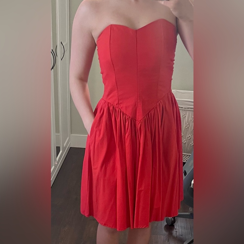 Vintage Drop Waist Red Dress with Pockets
